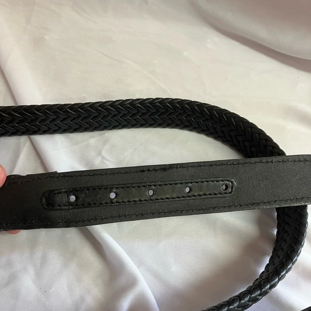Classic Black Braided Leather Belt with Silver Buckle